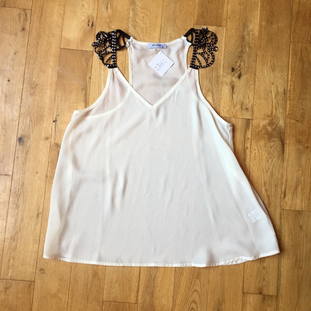 GORGEOUS DAINTY CREAM SPARKLE SHOULDER TOP